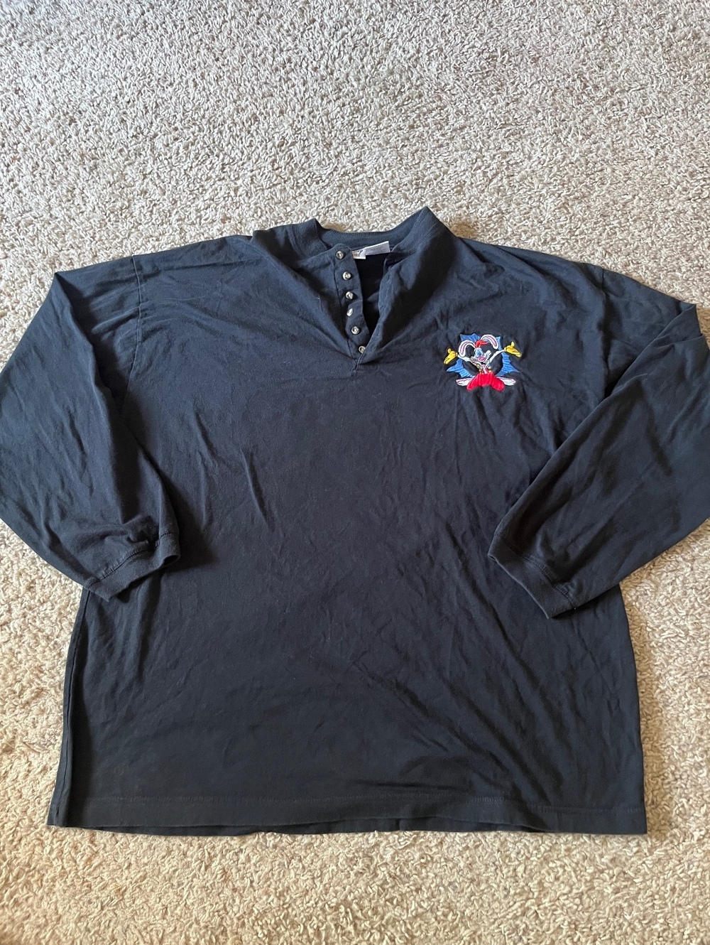 Disney Store VTG Who Framed Roger Rabbit Black Henley Long Sleeve Shirt